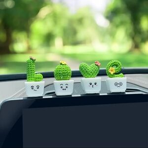 Cute Crochet Cactus "LOVE" Car Dashboard Ornaments - 4pc Set